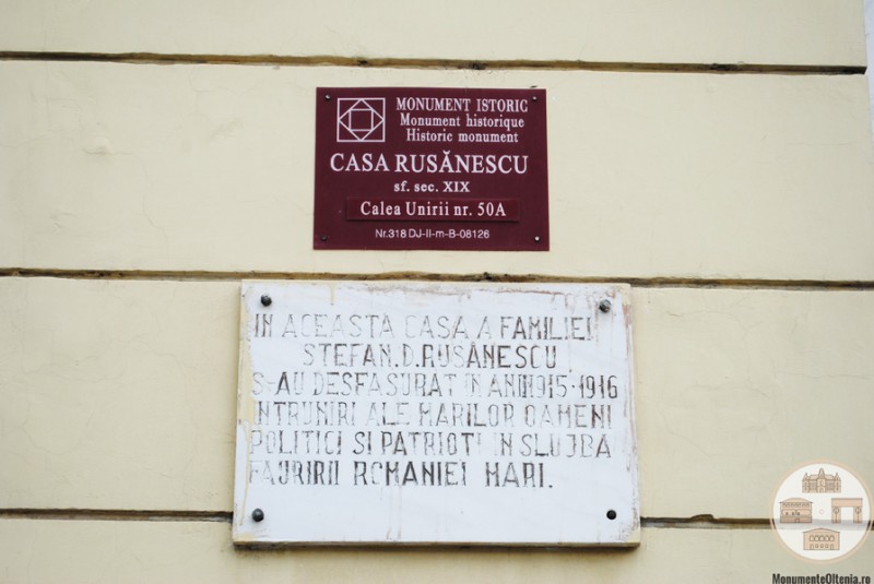 Casa Rusănescu, Craiova - plăcuța comemorativă