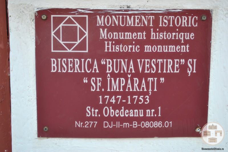 Biserica Obedeanu, Craiova - placuta monument istoric