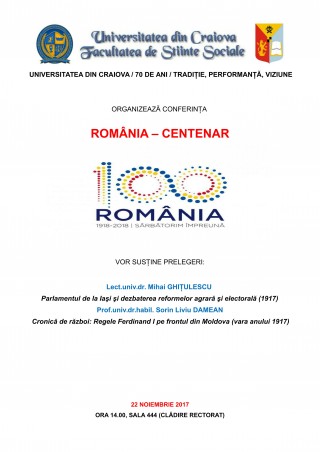 Conferinta Romania – Centenar la Universitatea din Craiova