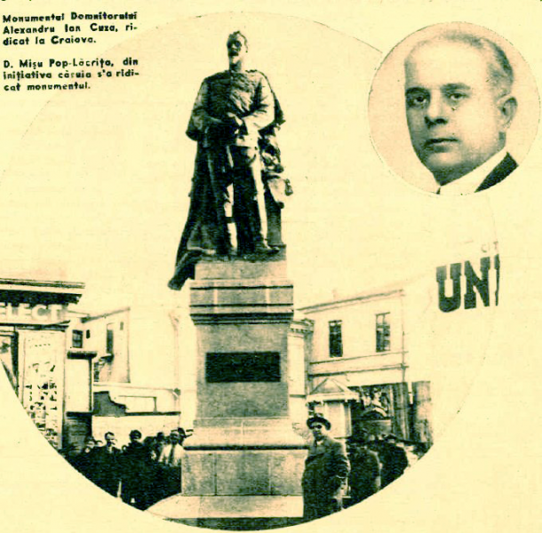 Statuia lui Cuza la Craiova - amplasament in piateta dintre Hotel Minerva si cinema Select