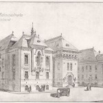 Palatul Administrativ din Craiova - vedere perspectiva a fatadei posterioare, intrarea secundara (Cladiri si studii, Petre Antonescu, 1913)